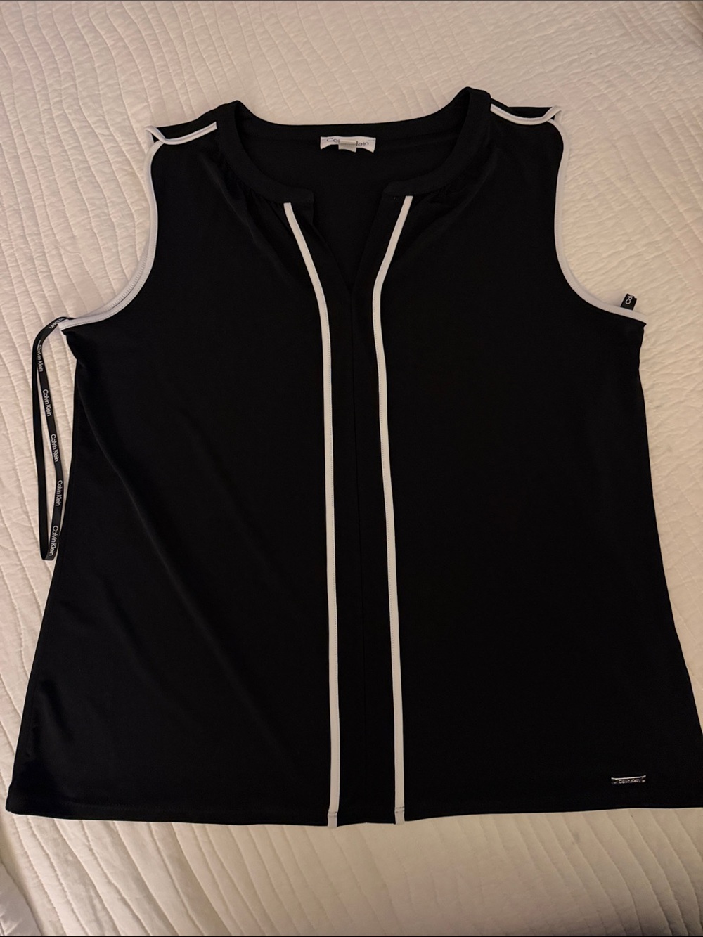 Calvin Klein Black Tank with White Contrast Piping